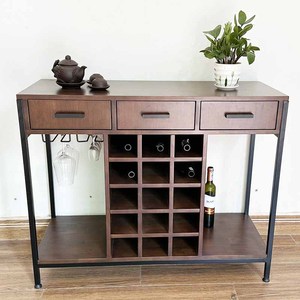 Wooden Industrial Design <b>Table</b> with Integrated Wine Rack - Product Image 5