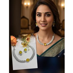 Ensemble collier en pierre finition argent élégant bijoux de créateur avec boucles d'oreilles pour femmes pour la collection de vêtements traditionnels et de fête - Product Image 1