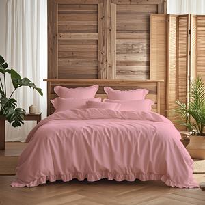 Set di biancheria da letto doppia in cotone rosa copripiumino a righe - Product Image 3