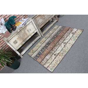 Tapis turc vintage, tapis de 2,8 x 4 pieds, tapis marron bleu à motifs floraux - Product Image 1