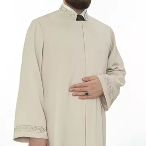 Léger respirant pleine longueur Vintage Imam Robe hommes broderie subtile vêtements musulmans traditionnels culte quotidien vendredi - Product Image 3