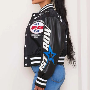 Chaqueta Universitaria Corta Personalizada para Mujer, Estilo Letterman, Cuerpo de Lana, Mangas de Cuero Genuino, Chaquetas Universitarias Cortas de Cuero - Product Image 3