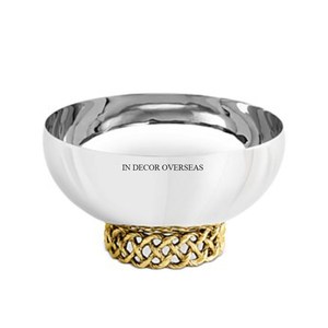 Rustic Vintage Art Inspired Silver Shiny Polished Round Shape <b>Heavy</b> <b>Duty</b> Metal Bowl With Gold Plated Gingko Leaves Designer - Product Image 3