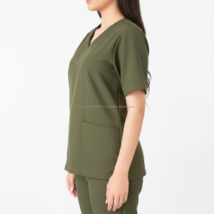 Modern Unisex V-Neck Lightweight Knitted Medical Nursing <b>Scrub</b> <b>Set</b> OEM Custom Healthcare Uniform - Product Image 4