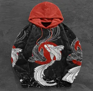 2024 High Quality Custom Fish Dragon Print logo Pullover American 100% polyester Plain flower sublimation men's sweatshirt hoodi