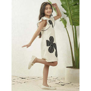 Robe trapèze en coton patchwork pour filles Bugandbees avec manches bouffantes à pois, longueur genou, tenue d'été pour enfants - Product Image 5