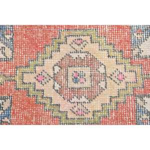 Classic Bohemian <b>Red</b> Beige <b>Wool</b> Rug 1.2x2.7ft Turkish Style Handmade Patchwork Design Latex for Bedside Rectangle Hallway - Product Image 5