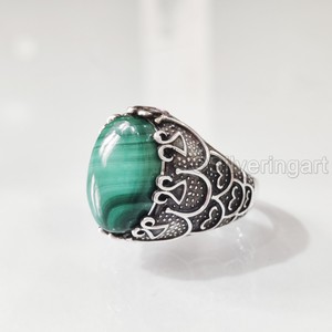 Anillo de Plata de Ley 925 con Malaquita Verde Natural para Hombre, Anillo de Piedra de Nacimiento, Todas las Tallas, Regalo de Navidad Árabe, Venta al por Mayor - Product Image 4