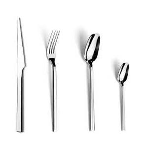 Ensemble de cuillère et fourchette de service à salade design en acier inoxydable avec manche en forme de paume argenté mat pour mariage - Product Image 4