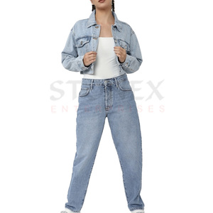 Haute qualité femmes dernier style tenue décontracté solide motif haut veste jean co-ord ensemble à la mode coton Denim avec décoration - Product Image 6