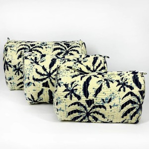 Ensemble de voyage 3 pièces en coton matelassé vintage fabriqué à la main pour étui-Écologique Résistant à l'eau Durable-Coton bleu indigo - Product Image 1