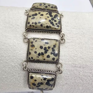 Bracelet multi-pierres précieuses en argent sterling 925 avec dalmation naturelle jaspe pierre de guérison jaspe dalmatien - Product Image 2