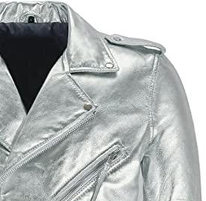Men's Silver Tone High Quality Genuine Cowhide <b>Leather</b> Jacket Handmade Fashion Slim <b>Coat</b> Zipper New Style Hot Selling Factory - Product Image 3
