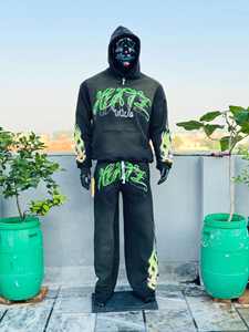 Conjunto de Sudadera y Pantalones de Chándal de Invierno Personalizado con Cremallera, Estilo Distressed, Lavado Ácido, Bordado con Pedrería, Oversize - Product Image 3