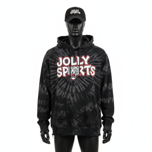 Sudadera con Capucha Básica de Primera Calidad, 320 g/m², Felpa de Algodón Suave, Estilo Desgastado Negro, Logotipo Personalizado Bordado e Impreso - Product Image 1