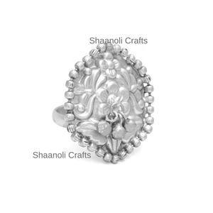 Bague de déclaration réglable femmes à la main Antique polonais à la mode religieux argent oxydé plaqué argent bague - Product Image 1