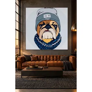Ilustración de Bulldog Fida Cool con gorro y bufanda, impresión en lienzo - Product Image 1