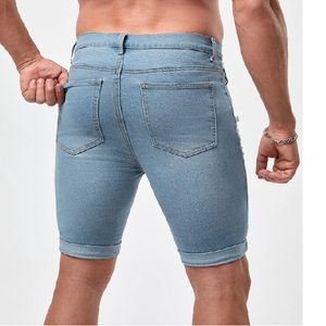Novedad de verano para hombre, pantalones cortos de mezclilla informales elásticos a la moda en azul y negro con patrón, pantalones cortos para hombre, transpirables con servicio OEM - Product Image 3