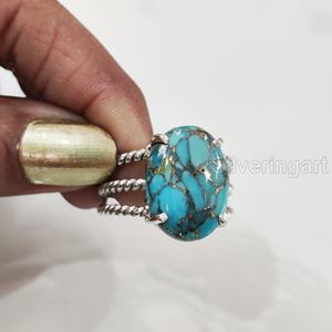 Anillo de Plata de Ley 925 para Mujer con Turquesa Azul Natural, Gema de Nacimiento de Diciembre, Diseño Bohemio de 3 Bandas Trenzadas - Product Image 4