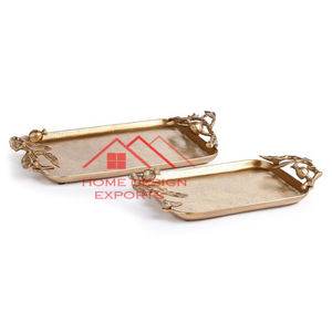 Bandeja para servir alimentos de Metal hecha a mano con acabado dorado 2025, bandeja para servir alimentos y bebidas de lujo con diseño personalizado - Product Image 6