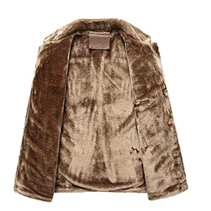 Chaqueta de Cuero PU Marrón para Hombre con Forro de Piel Sintética, Cuello Camisero, Resistente al Viento, Estilo Casual, Corte Regular - Product Image 3