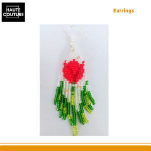 Pendientes de Tallo de Tulipán con Cuentas Bordadas a Mano de Alta Calidad, 6 cm de Largo, con Borlas Largas para Mujer - Product Image 6