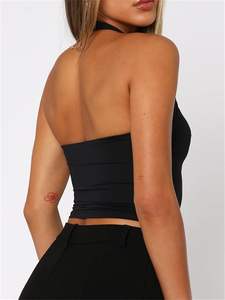 Nueva moda mujer Sexy Crop Tops sólido verano señoras Casual Tank Tops chaleco sin mangas sin tirantes Halter Crop Top - Product Image 4
