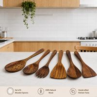 Ensemble de 6 cuillères en bois artisanales, ustensiles de cuisine minimalistes, cuillères à long manche, bois naturel