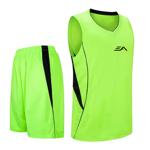 Ensemble Maillot et Short de Basketball Vert Néon Sans Manches pour Homme – Col en V, Anti-Transpiration, Polyester – Tenue de Sport d'Été - Product Image 1