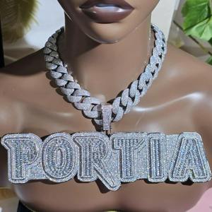 Collar con Colgante de Letra Personalizada con Incrustaciones de Diamantes de Imitación VVS de Lujo, Chapado en Oro, Plata 925, Estilo Baguette, para Hombre - Product Image 1