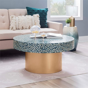Mesa Consola con Incrustaciones de Hueso y Mosaico Floral Tallado a Mano, Almacenamiento Hecho a Mano para Dormitorio y Apartamento - Product Image 1