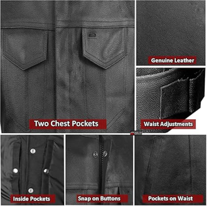 Chaleco de cuero sin mangas para hombre, chaqueta informal de cuero de imitación con cuello entallado y 2 botones para hombre, chaquetas Letterman - Product Image 3