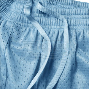 Shorts respirants en maille pour hommes, couleur unie, taille mi-haute élastique, séchage rapide, bleu clair, 100 % polyester, tissu tricoté, service OEM - Product Image 5