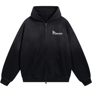 Sudadera con Capucha Extra Grande Unisex con Logotipo Personalizado, Sudadera con Capucha Extra Grande con Cierre y Lavado Ácido Marrón, Sudadera con Capucha de Felpa Gruesa con Hombros Caídos - Product Image 2