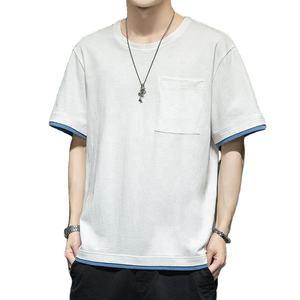 Camiseta de Manga Corta para Hombre, Primavera-Verano, Poliéster y Algodón, Bordada, Transpirable, Holgada, Talla Grande, Estilo Casual - Product Image 6