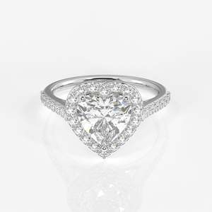 Heart Cut Moissanite Diamond Halo Engagement <b>Ring</b> Stylish Sterling Silver Wedding Band - Product Image 6