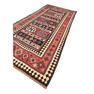 Tappeti in Lana Annodati a Mano Aalam, <span class=keywords><strong>Rosso</strong></span> Arancione Geometrico Astratto <span class=keywords><strong>Kilim</strong></span> per Ingresso e Corridoio, Rettangolare 9x12 per Adolescenti - Paem-897 - Product Image 2