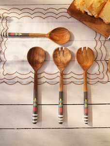 Service à salade en bois d'acacia Outils de cuisine 26cm Ensemble de cuillères à mélanger en bois de teck Ensemble de cuillères à salade en bois d'acacia Ensemble de fourchettes - Product Image 6