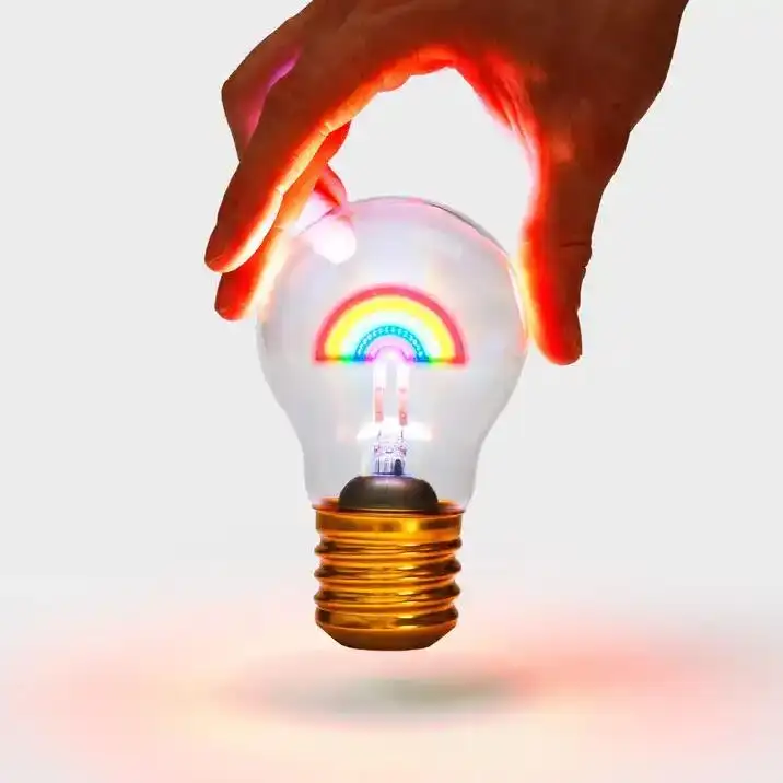 E40 Base A68 Edison Type Heart Love Rainbow Battery Powered Rechargeable Cordless USB Light Bulb for Decoration