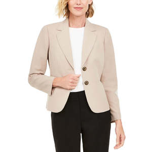 ชุดสูทผู้หญิงสีเบจ เสื้อเบลเซอร์และกางเกงขายาว สไตล์ทางการและลำลอง ไซส์ 12 พร้อมกระดุมตกแต่ง - Product Image 3