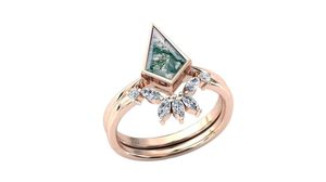 Anillo de compromiso y boda de plata 925 estilo victoriano con ágata musgosa natural en forma de cometa, engaste de garras, clásico, certificado, para fiesta - Product Image 3