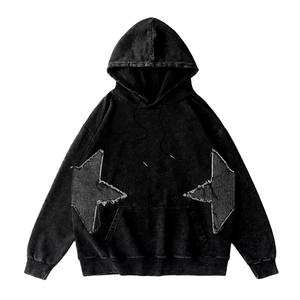 เสื้อฮู้ดซักด้วยกรดสำหรับผู้ชายผ้าฝรั่งเศสผ้า3D ปักลายซีดจางสำหรับฤดูหนาว - Product Image 1
