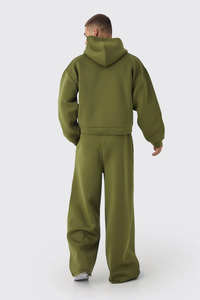 Ensemble de survêtement unisexe personnalisé en tissu épais respirant, vêtements de sport élégants, sweat-shirts à capuche à épaules tombantes avec fermeture éclair et pantalons de survêtement à pattes évasées - Product Image 4