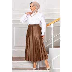 Elastic Waist <b>Pleated</b> Hijab <b>Skirt</b> Breathable Denim Straight Cut Embroidered XS Size for Spring Summer Tennis New Print Design - Product Image 3