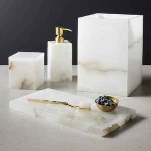 Ensemble de salle de bain de luxe en résine organisateur de vanité contemporaine porte-savon porte-brosse à dents plateau à gobelet salle de bain moderne - Product Image 6