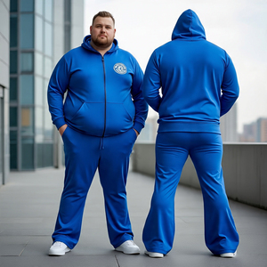 Veste de survêtement OEM pour hommes grande taille avec capuche et pantalon évasé \ Ensemble de survêtements de jogging Ensemble de sweats à capuche zippés et de pantalons baggy - Product Image 2