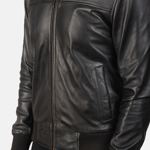 Rolf Men's Bomber <b>Jacket</b> Black Leather High Street Style Breathable Windproof Anti-Bacterial Winter Lightweight Light Fabric - Product Image 4