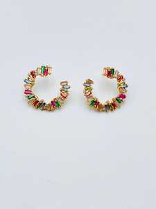 Boucles d'oreilles créoles en argent sterling faites à la main avec CZ multicolores, bijoux de luxe en cristal et pierres précieuses pour femmes - Product Image 3