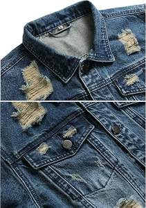 OEM Service 100% High Quality <b>Denim</b> <b>Jacket</b> 100% Cotton Distressed with Ripped <b>Patches</b> and Letter Pattern Design - Product Image 3