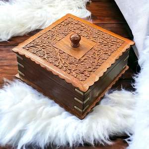 Caja de fruta seca de madera de Metal hecha a mano para regalo de regreso de boda con trabajo artesanal indio tradicional - Product Image 1